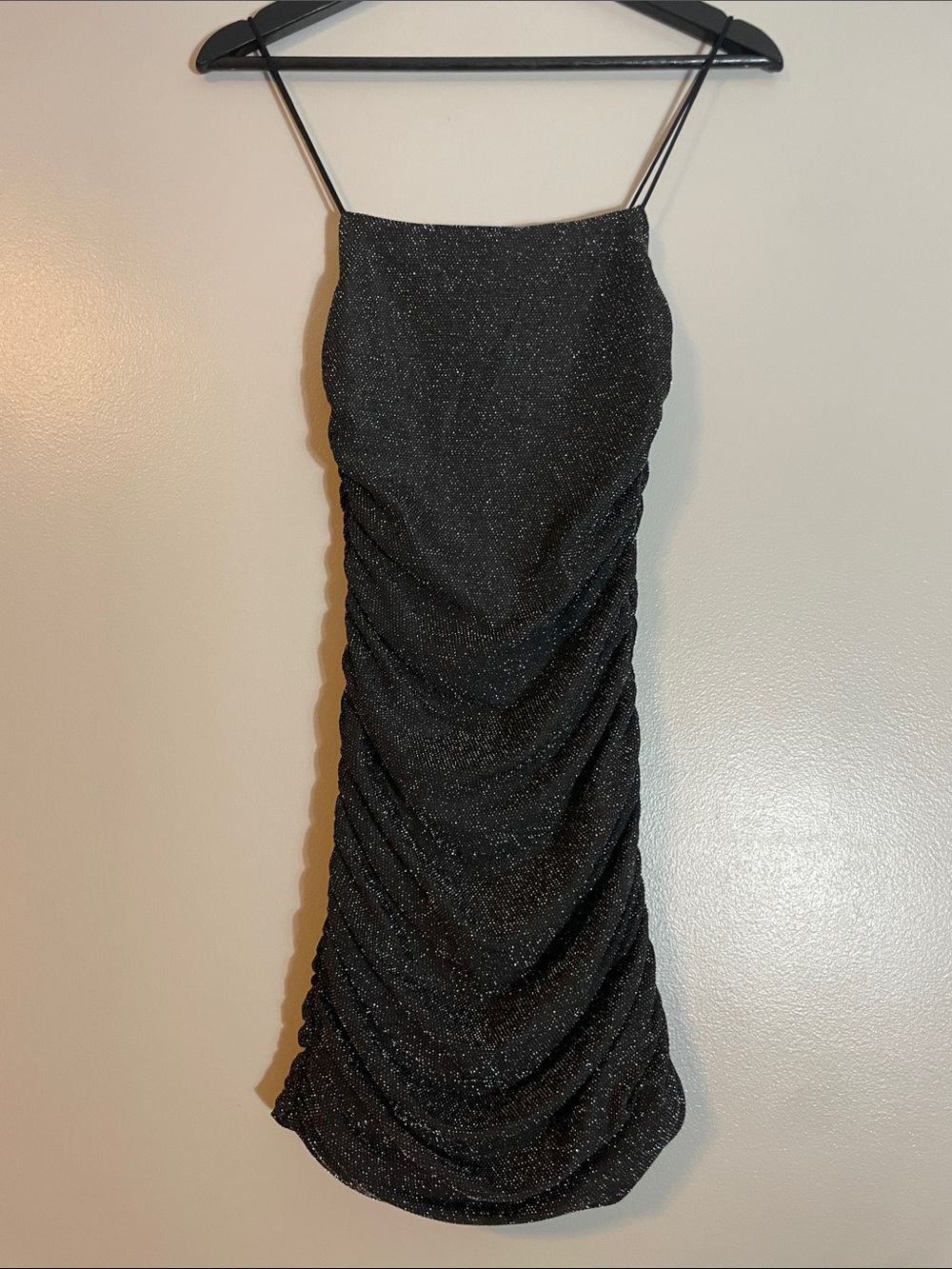 Princess Polly Sparkle Black Ruched Midi Slip Dress